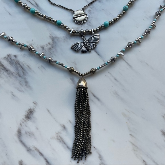 EUC Lucky Brand Multi Ways Necklace Silver, Vintage Gold and turquoise teal - Picture 4 of 6